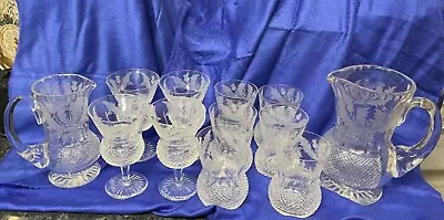 Buy Edinburgh Crystal Thistle Set Of 12 - 2 Jugs 6 Whisky 4 Wine Glasses #1002 • 155£
