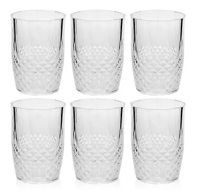 Buy Set Of 6 Glasses Crystal Effect Plastic Tumbler Clear Water Glass Reusable 400ml • 13.99£