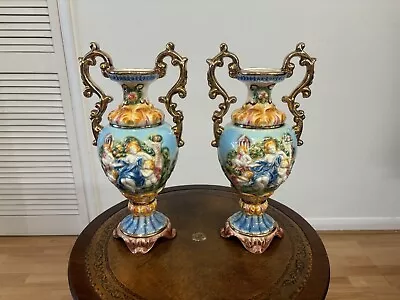 Buy Stunning Vintage Pair Of Large Italian Porcelain Vases With Cherubs Design 38cm • 175£