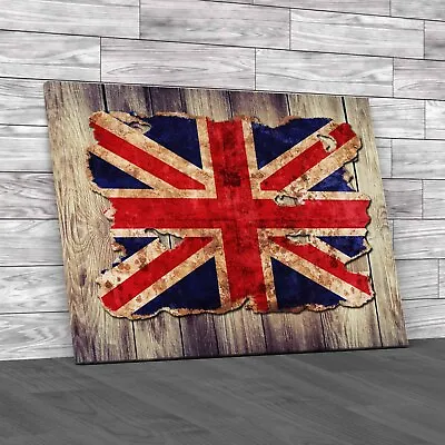 Buy Vintage English Flag On Wooden Board Union Jack Canvas Print Large Picture Wall • 18.98£