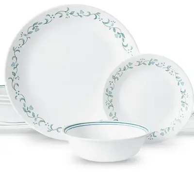 Buy Corelle  12 Piece Country Cottage White And Green Dinnerware Set Service For 4 • 47.43£