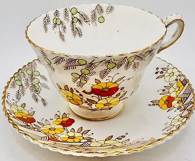 Buy Vintage Royal Radfords Fenton Cup & Saucer Enamel Painted Retro Floral Teacup • 18.97£