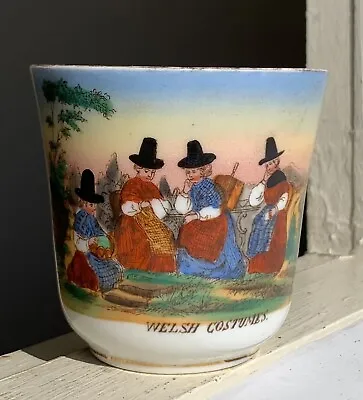 Buy Antique Victorian Cup & Saucer Transferware Welsh Costumes, Hand Colored, • 4.82£