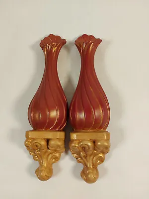 Buy 2 Ceramic/Resin  Wall Pockets - Burgundy & Gold -Vase On A Plinth • 13.99£