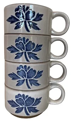 Buy Midwinter Stoneware Stacking Mugs Blue & Grey Floral Set Of 4 • 21.81£