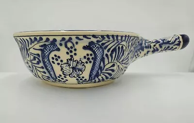 Buy Mexican Talavera Ceramic Bowl With Handle, Handmade And Hand Painted Blue Floral • 26.95£