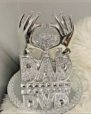 Buy New Dad Heart Hand Silver Crushed Diamond Crystal Ornament Home Decor Gift UK • 21.90£