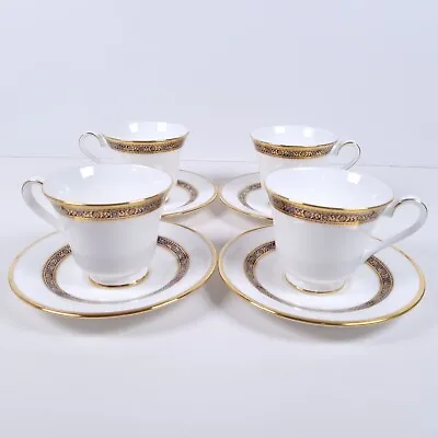 Buy Royal Doulton Harlow Cups & Saucers Vintage Bone China Blue Gold England X 4 • 32.93£