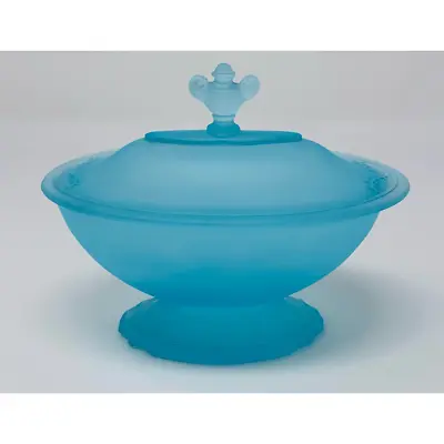 Buy Taussaunt Glass Footed Candy Dish Bowl Blue Satin Glass Footed Urn Finial Vanity • 39.25£