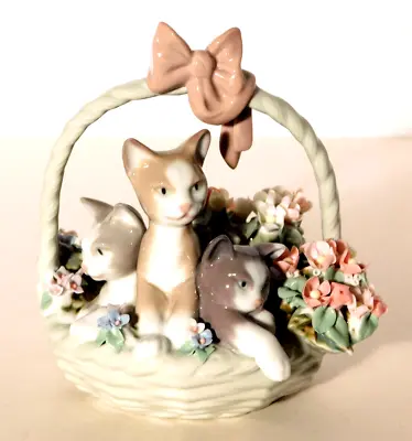 Buy Lladro Purr-Fect Kittens Cats In Flower Basket Figurine #1444 • 99.14£