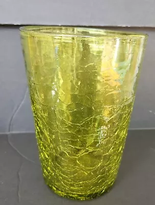 Buy Vintage Blenko Art Glass 6 1/2  Crackle Glass Yellow Vase Bowl  NOS.  MT1 • 118.12£