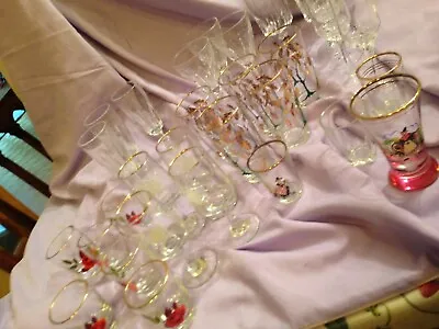 Buy Collection Of 30 X Mid Century Drinking Glasses 1960s 1970s Various Sizes • 15£