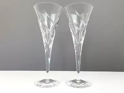 Buy 2 X Stunning Modern Crystal Swirl & Dots Cut Champagne Flutes Trumpet 24.5 Cm H • 24.99£