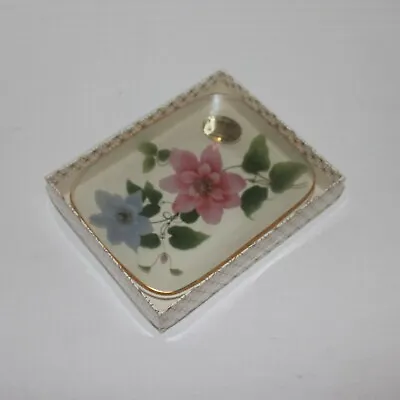 Buy Chance Glass- Made In England - Clear Glass With Pink Flower Art- Trinket Dish • 19.21£