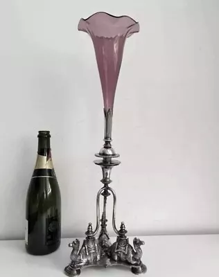 Buy Antique Silver Plated Cranberry Glass Epergne Centrepiece Vase • 150£