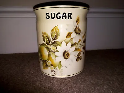 Buy Vintage Brixham Pottery Sugar Jar With Wooden Lid, Floral Design • 7£