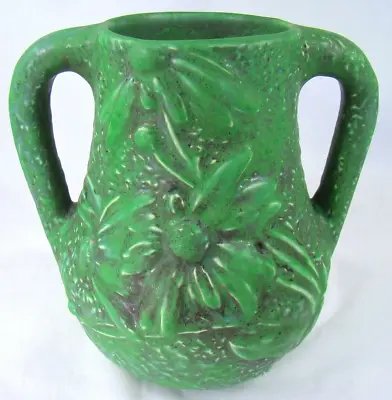Buy Trial Glaze Vintage Weller  Matt Green Art Pottery Vase 1920s With Charcoaling • 273.13£