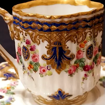 Buy Antique,sevres Style,minton?worcester,porcelain Set,gold Gilt And Floral Pattern • 55£