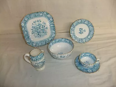 Buy C4 Copeland Spode China - Blue Floral Fluted Gilded Antique 1880s Tableware - R6 • 8£