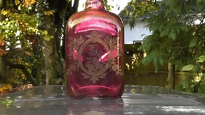 Buy Bohemian Style Glass Decanter/bottle With Floral Gilding, Moulded, • 38£