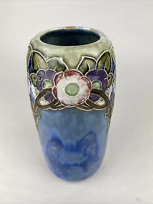 Buy Royal Doulton Stoneware Vase - Blue Glazed Lustre - Stylized Floral - C1920's • 49£