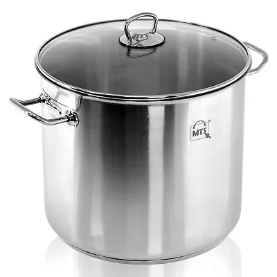 Buy Large Deep Stainless Steel Cooking Stock Pot Casserole Glass Lid Induction Base  • 39.99£
