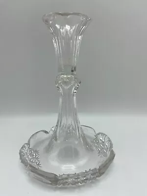 Buy Antique Glass / Crystal Leaf Etched Chamberstick Style Candlestick 19cm Tall • 18£