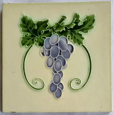 Buy Antique Majolica Grape Vine Tile. Lea & Bolton. C1905. • 35£