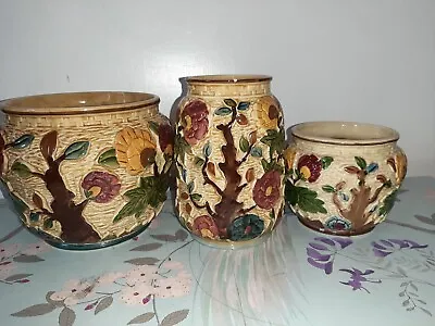 Buy Three Indian Tree Handpainted Pottery Vase/planters By H.j.wood • 3.50£