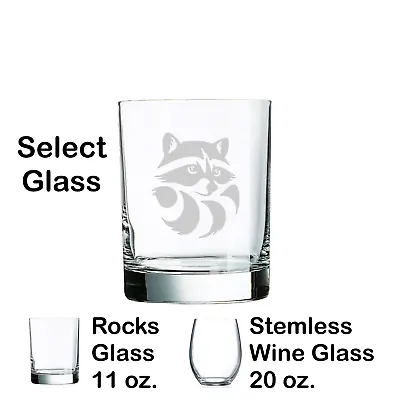 Buy RACOON ENGRAVED On ROCKS GLASS Or STEMLESS WINE GLASS, WHISKEY, WINE, ETCHED • 24.05£