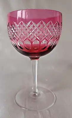 Buy A Cranberry Overlay On Clear Cut Cup Bowl Wine Glass  E20thC • 16£
