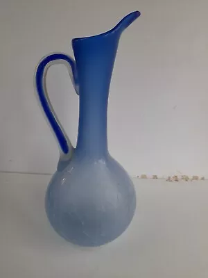 Buy Art Glass Pitcher Blue Crackled Bowl Long Neck • 7£