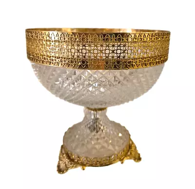 Buy Large Vintage French Cut Crystal Fruit Bowl Ornamental Gilt Pedestal Centrepiece • 95£