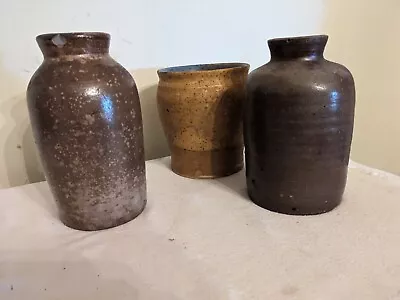 Buy Pair Antique Salt Glazed Stoneware Wax Sealer Canning Crock Oyster Jars  • 16£