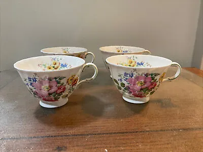 Buy Vintage ROYAL DOULTON English Bone China ARCADIA Pink Flowers -Set Of 4 TEA CUPS • 15.37£