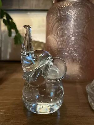 Buy Clear Art Glass Elephant Paperweight Figurined Controlled Bubbles Trump Up Luck • 18.97£
