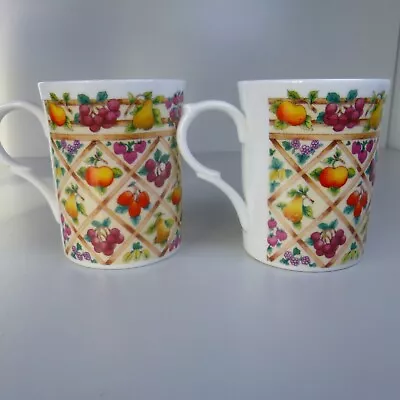 Buy Vintage Kingsbury Staffordshire Fine Bone China Cups Fruit On Trellis Mugs X 2 • 9.95£