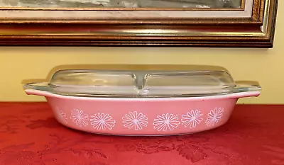 Buy Vintage Pyrex PINK DAISY Oval Divided Casserole Dish Vegetable Bowl With Lid • 50.08£