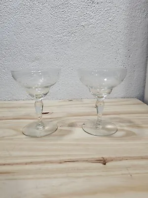 Buy 1950s Vintage Cocktail Stemmed Etched Mid Century Cocktail Glasses Martini Set 2 • 17.26£