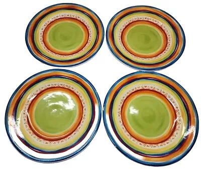 Buy (4) Pier 1 Imports Ironstone Feliz Stripes Colorful 8 5/8  Salad Bread Plates  • 17.83£