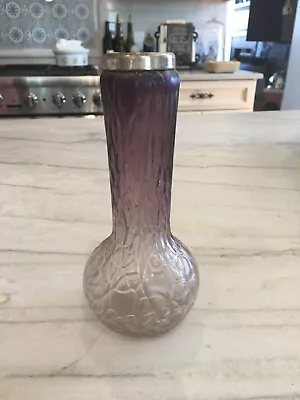 Buy Antique Purple Iridescent Art Nouveau Glass Vase Silver Top 6.5 Inches (Loetz?) • 67.13£