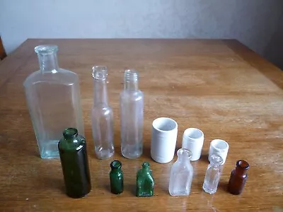 Buy 12 VINTAGE SMALL GLASS BOTTLES & POTS 7 1/4  To 1 1/4  HIGH -PLEASE SEE PICTURES • 26£