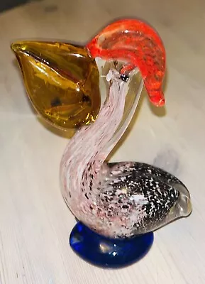 Buy Vintage Murano Style Hand Blown Glass Pelican Bird Fish Figurine Paper Weight • 11.93£