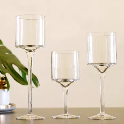 Buy Set Of 3 Tall Glass Tea Light Votive Candle Holder  Wedding Table Decoration UK • 12.94£
