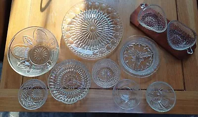 Buy Collection Of Vintage Glass Bowls Serving Snack Bowls 10 Pieces And Wooden Base • 15£
