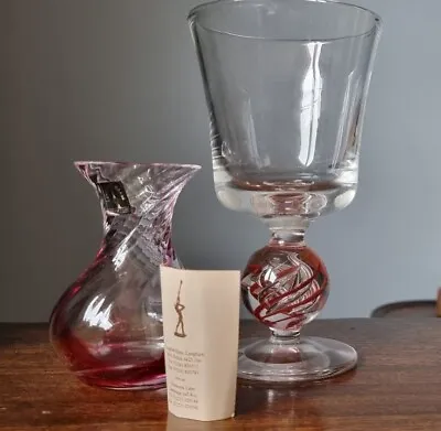 Buy LANGHAM GLASS (Norfolk) Hand Made Crystal Candle Holder Twist Stem & Small Vase • 29.99£