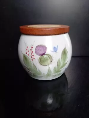 Buy Scottish Buchan Thistle Pottery Stoneware Honey Jar. 8 Cm High. Wooden Lid. • 10£