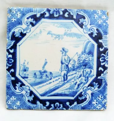 Buy Original Antique Dutch Delft Blue & White Tile 5 1/4  X 5 1/4  Sailing Ships • 28£
