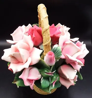 Buy Franklin Mint Capodimonte Pink & Red Roses Basket MINT In Orig Box!! • 66.19£