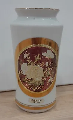 Buy Vintage White Japan Chokin Art Vase, 24KT Gold, Roses And Flowers Design, 16cm • 8.99£